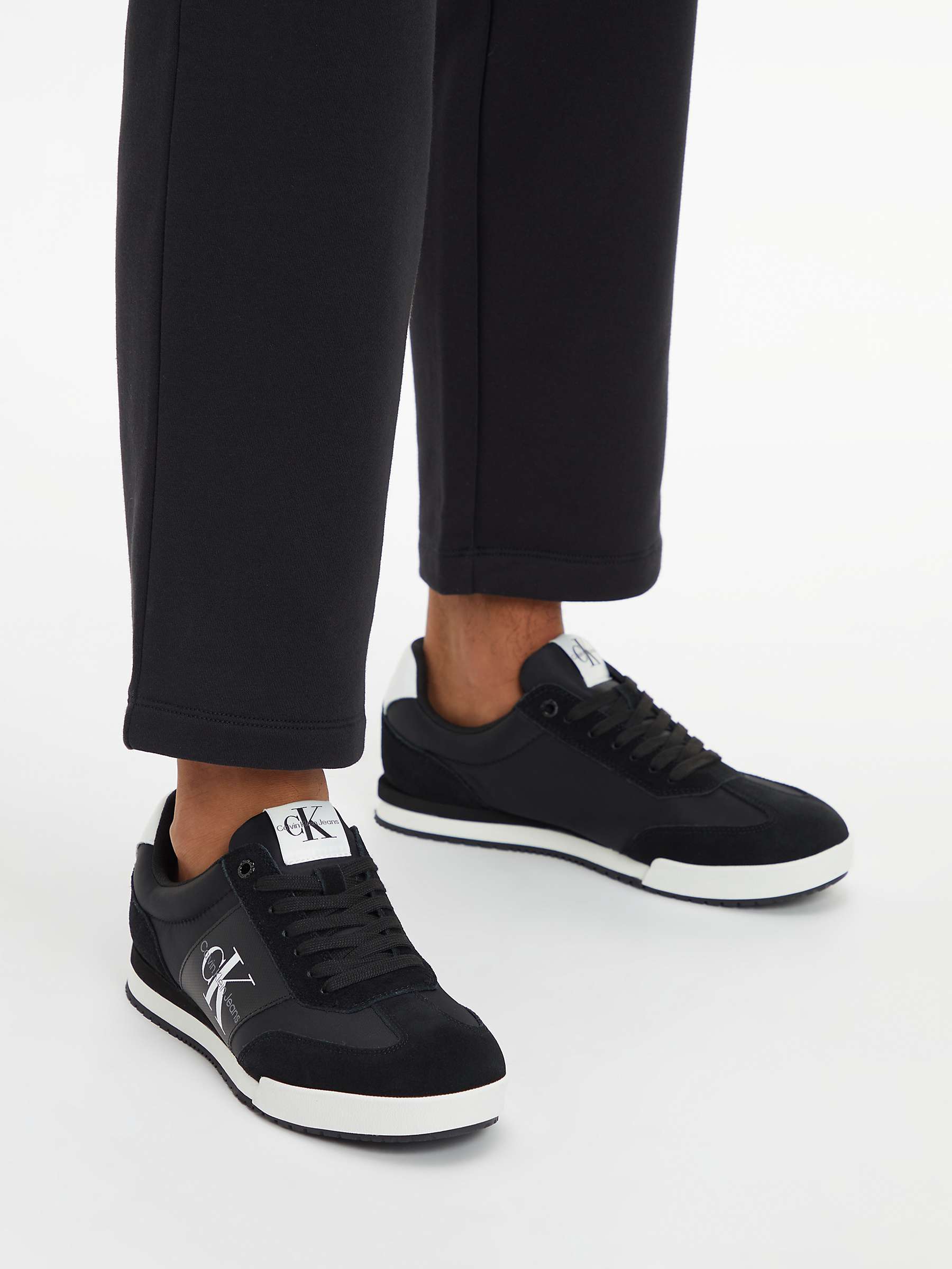 Calvin Klein Jeans Mono Leather Lace-Up Trainers, Black/White at John ...