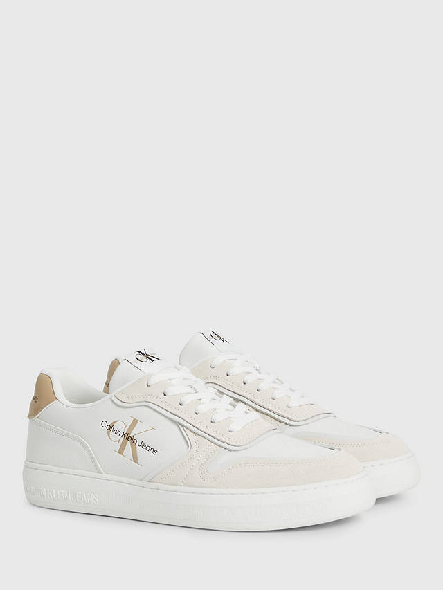 Calvin Klein Cupsole Logo Suede Trainers, White/Ancient White