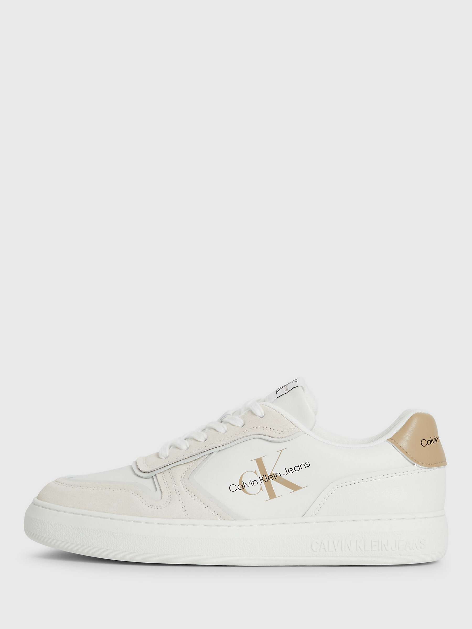 Buy Calvin Klein Cupsole Logo Suede Trainers, White/Ancient White Online at johnlewis.com