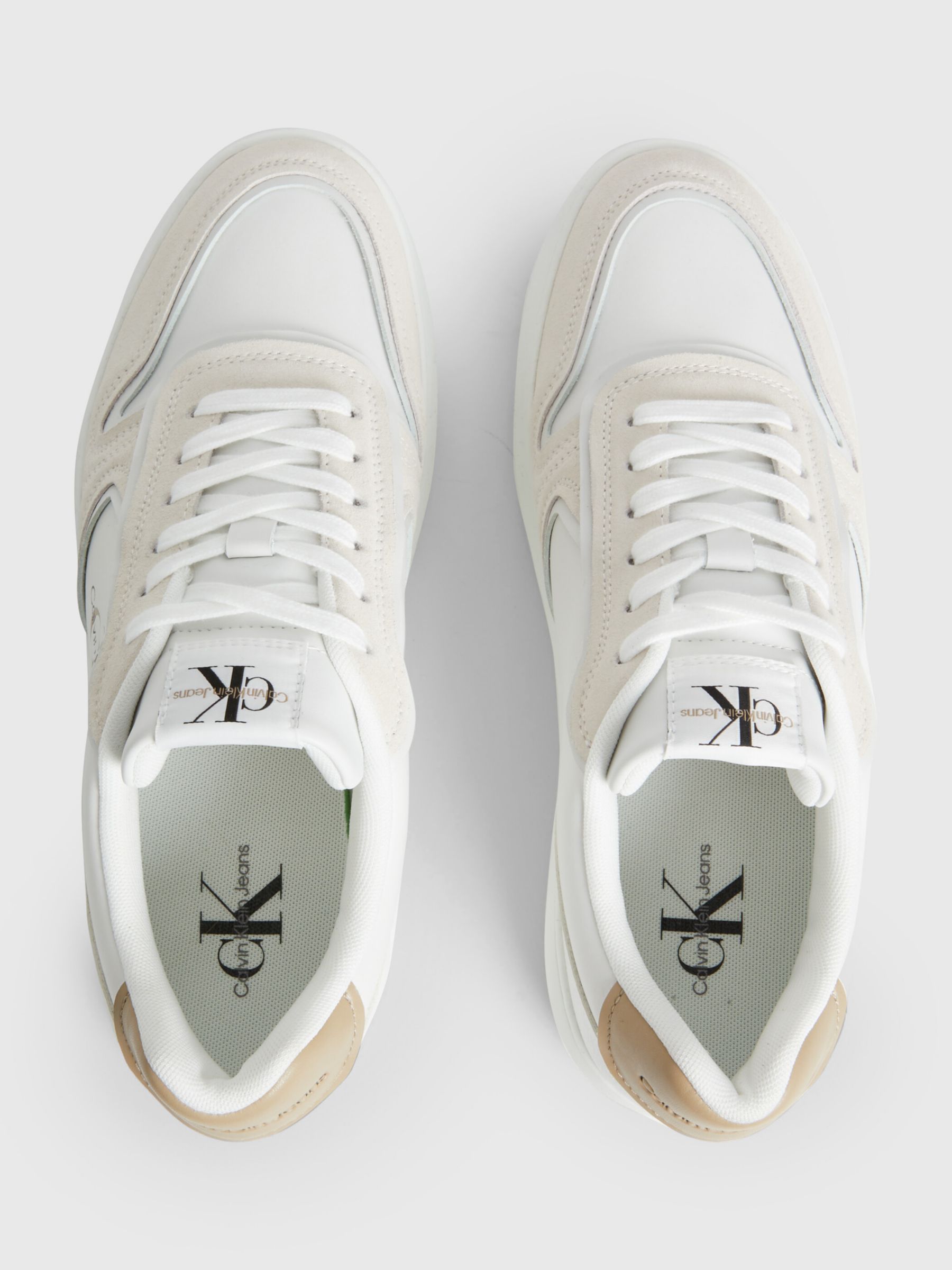 Calvin Klein Cupsole Logo Suede Trainers, White/Ancient White at John ...
