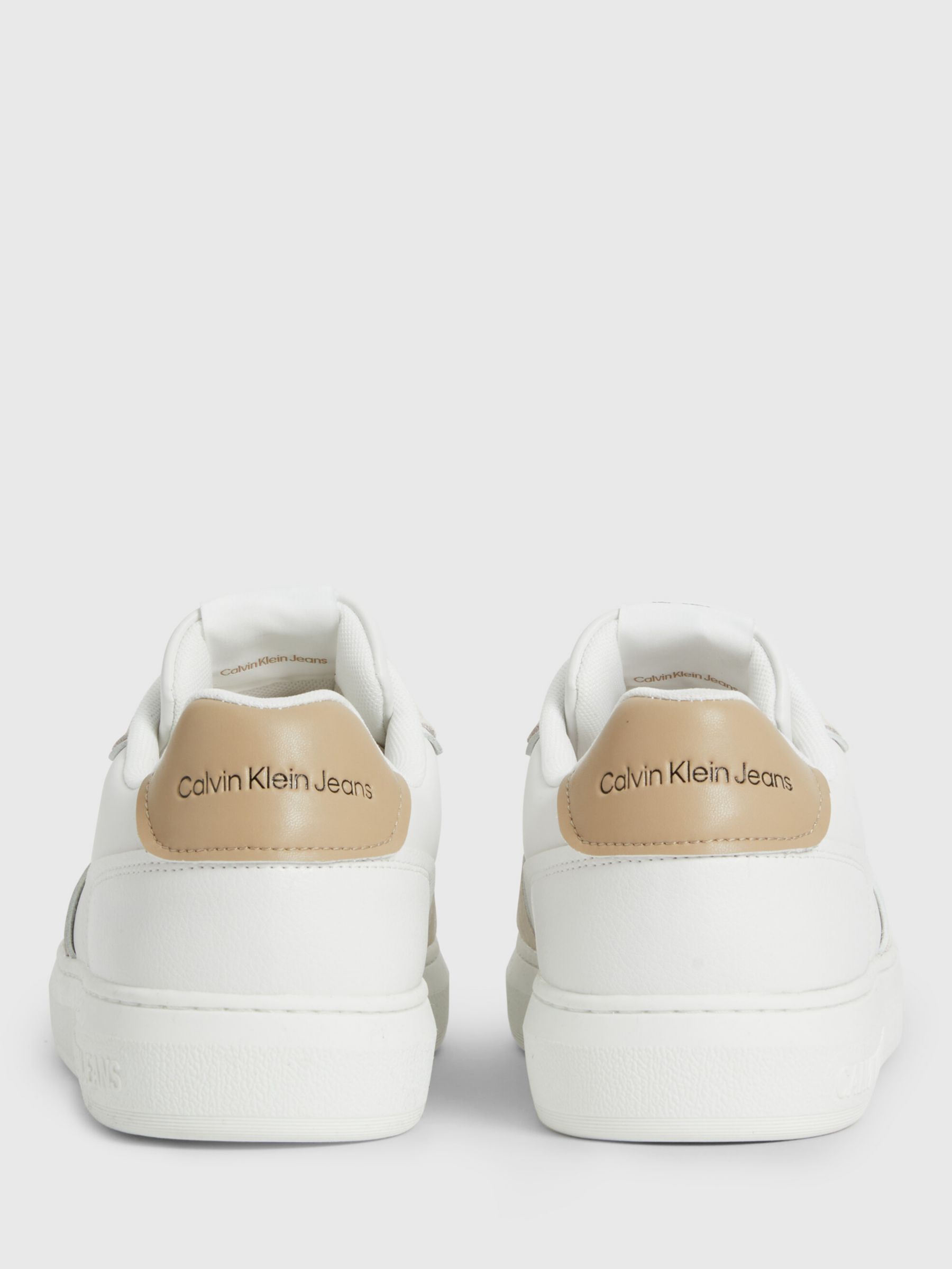 Calvin Klein Cupsole Logo Suede Trainers, White/Ancient White at John ...