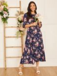 Yumi Floral Print Pleated Dress, Navy