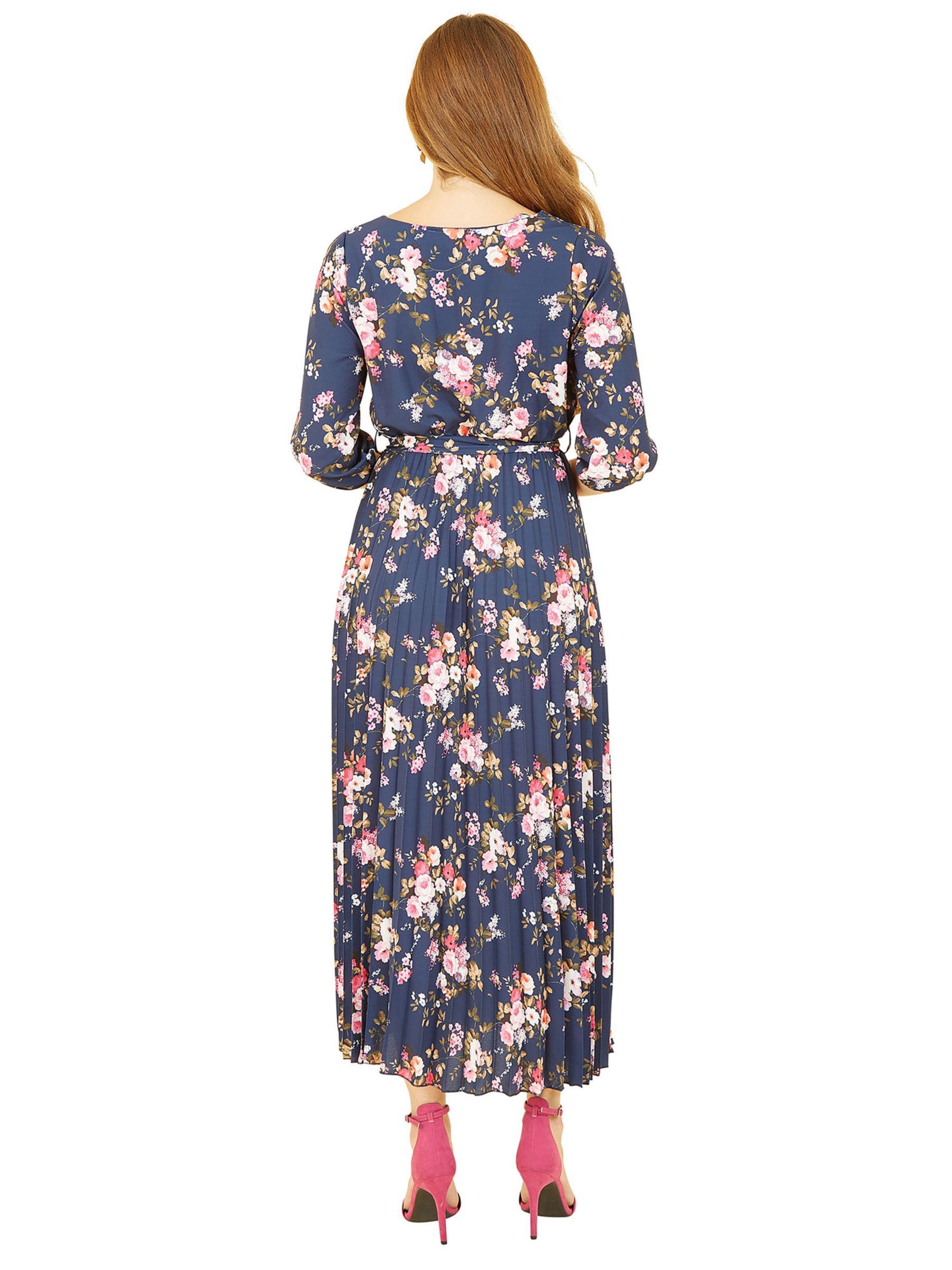 Yumi Floral Print Pleated Dress, Navy at John Lewis & Partners