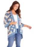 Mela London Curve Blue Floral Satin Kimono, Blue