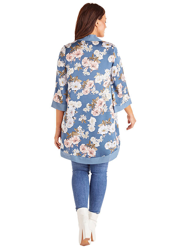 Mela London Curve Blue Floral Satin Kimono, Blue