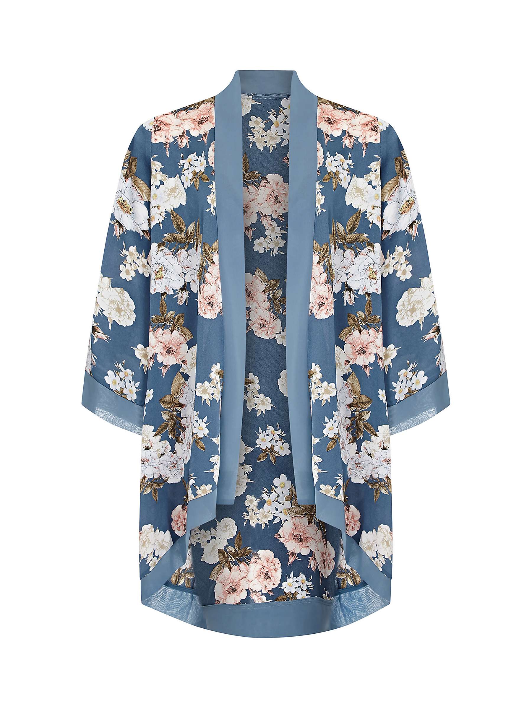 Buy Mela London Curve Blue Floral Satin Kimono, Blue Online at johnlewis.com