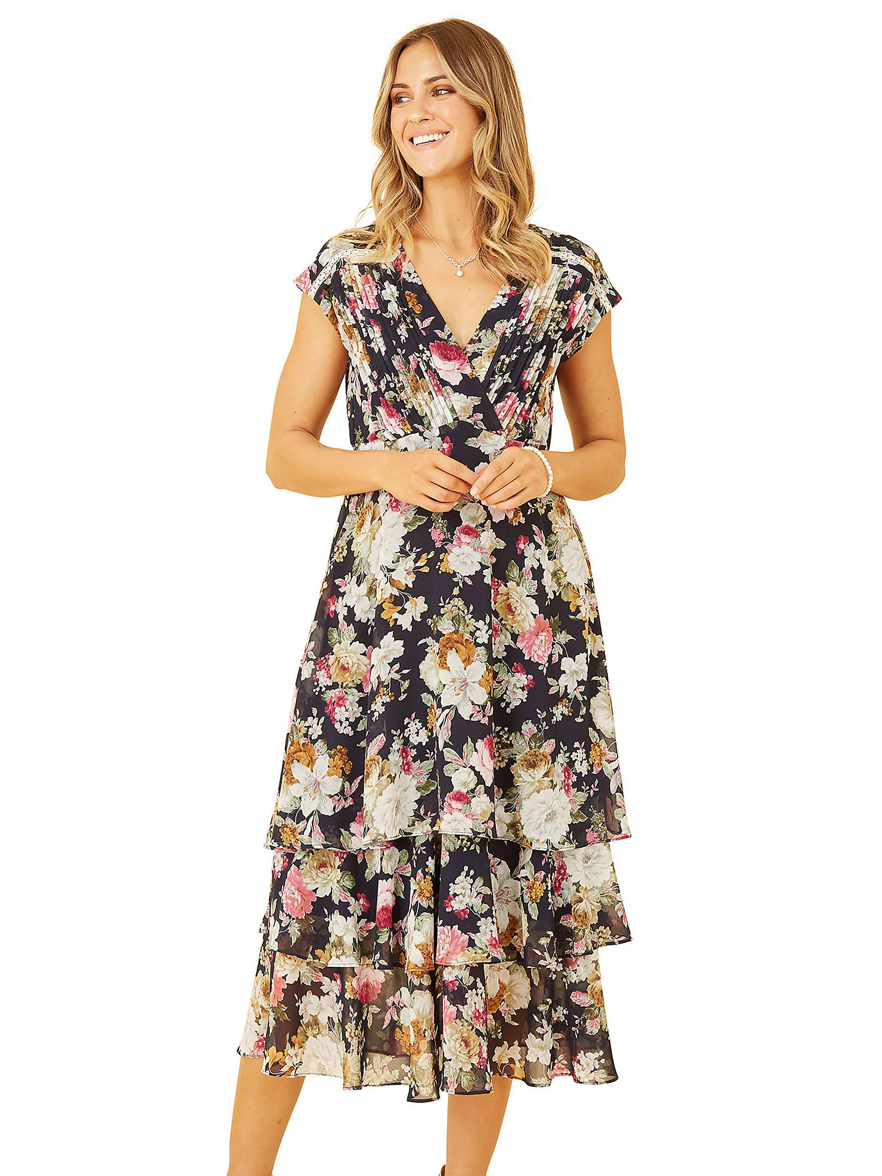 Buy Yumi Floral Tiered Midi Dress, Black Online at johnlewis.com