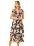 Yumi Floral Tiered Midi Dress, Black