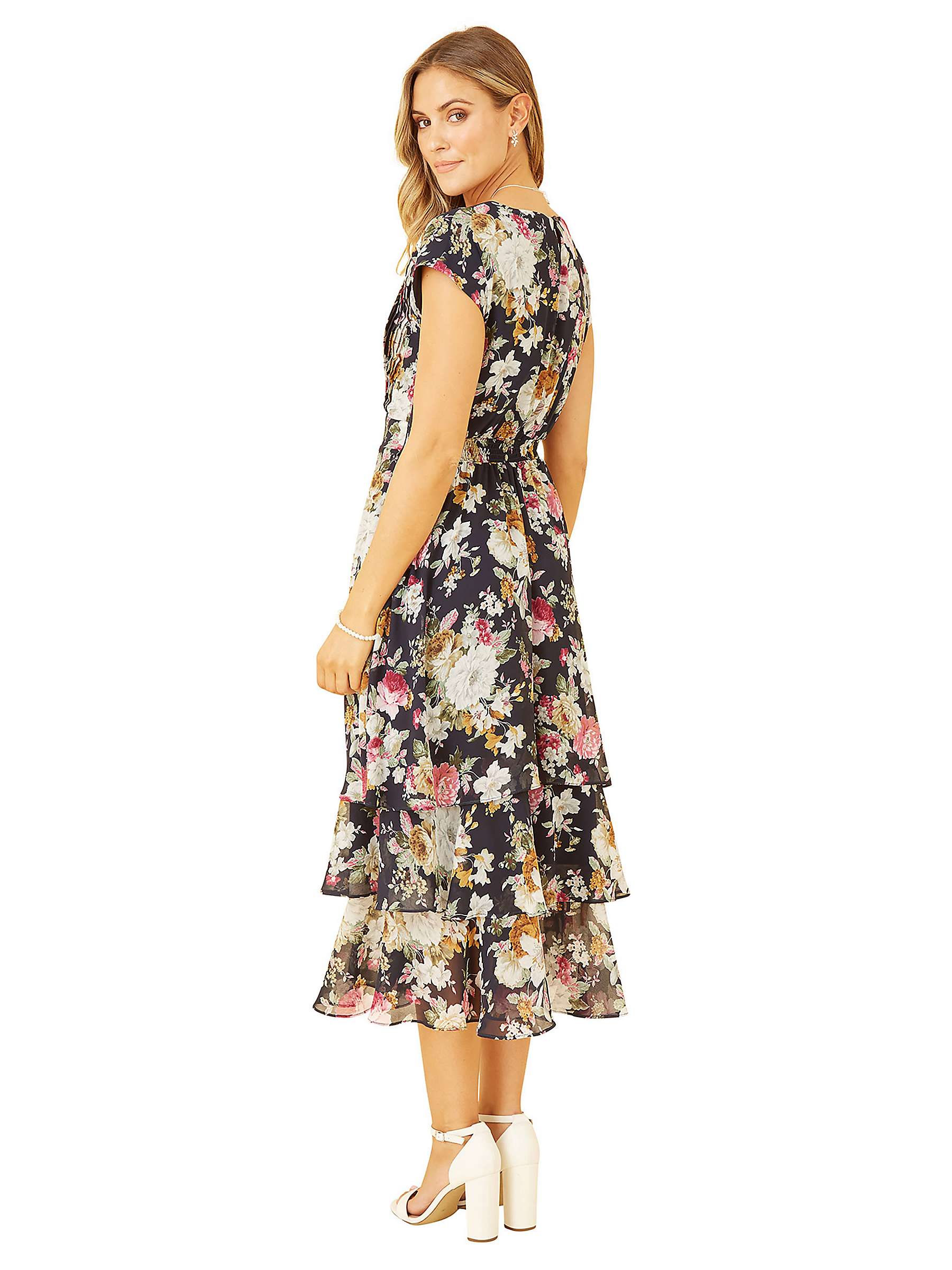 Buy Yumi Floral Tiered Midi Dress, Black Online at johnlewis.com