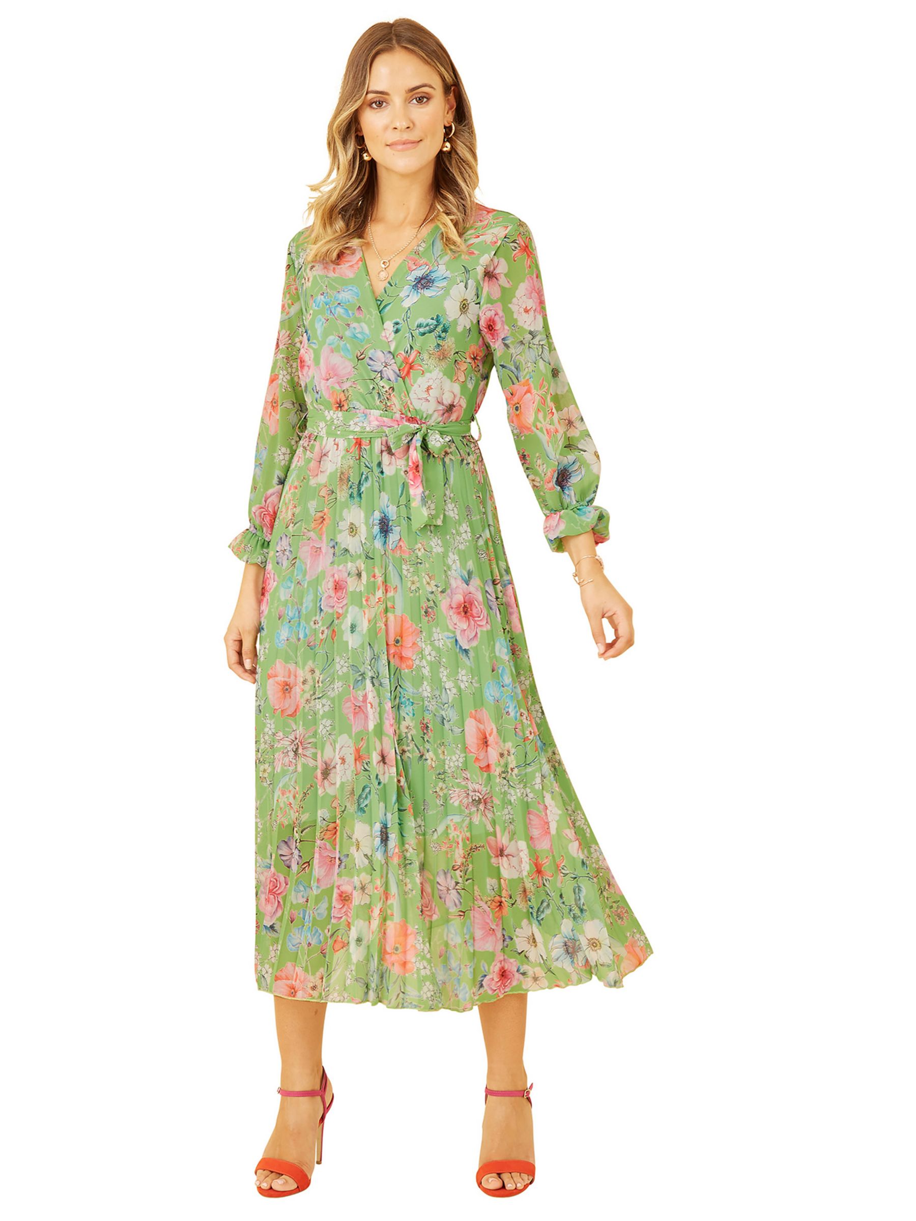 Buy Yumi Floral Pleated Wrap Midi Dress, Green/Multi Online at johnlewis.com