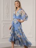 Yumi Floral Kimono Sleeves Dip Hem Wrap Midi Dress, Light Blue