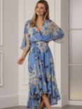 Urban Touch Floral Print Dipped Hem Midi Dress, Light Blue