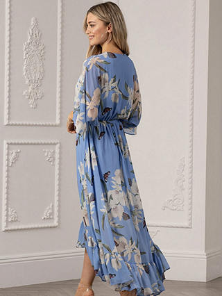 Urban Touch Floral Print Dipped Hem Midi Dress, Light Blue