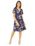 Yumi Floral Print Kimono Sleeve Skater Dress, Navy, Navy