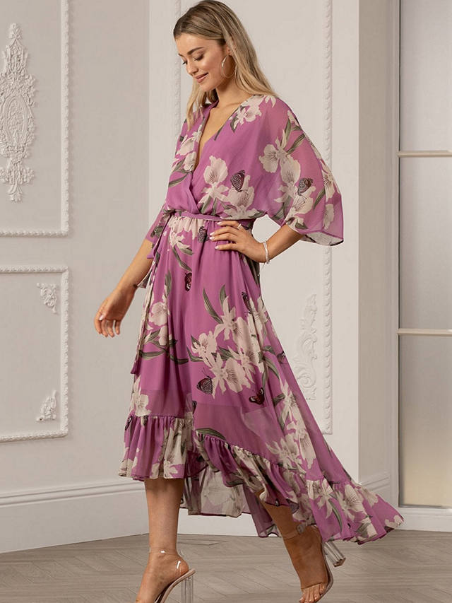 Urban Touch Floral Print Dipped Hem Midi Dress, Soft Pink