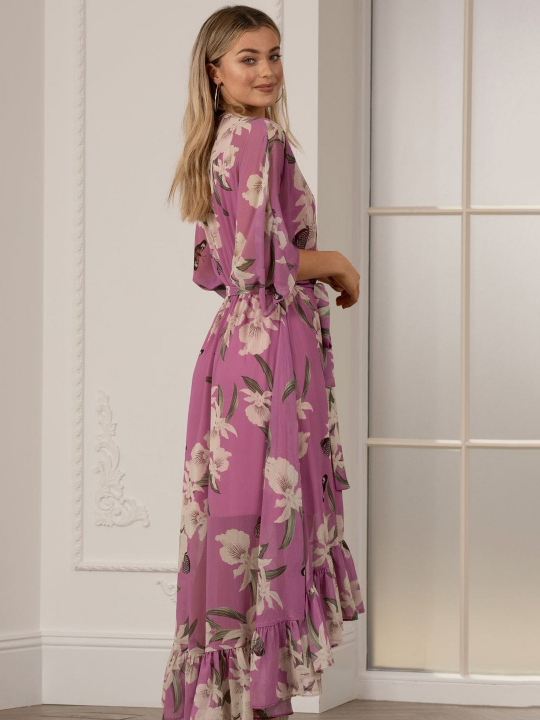 Urban Touch Floral Print Dipped Hem Midi Dress, Soft Pink, 8