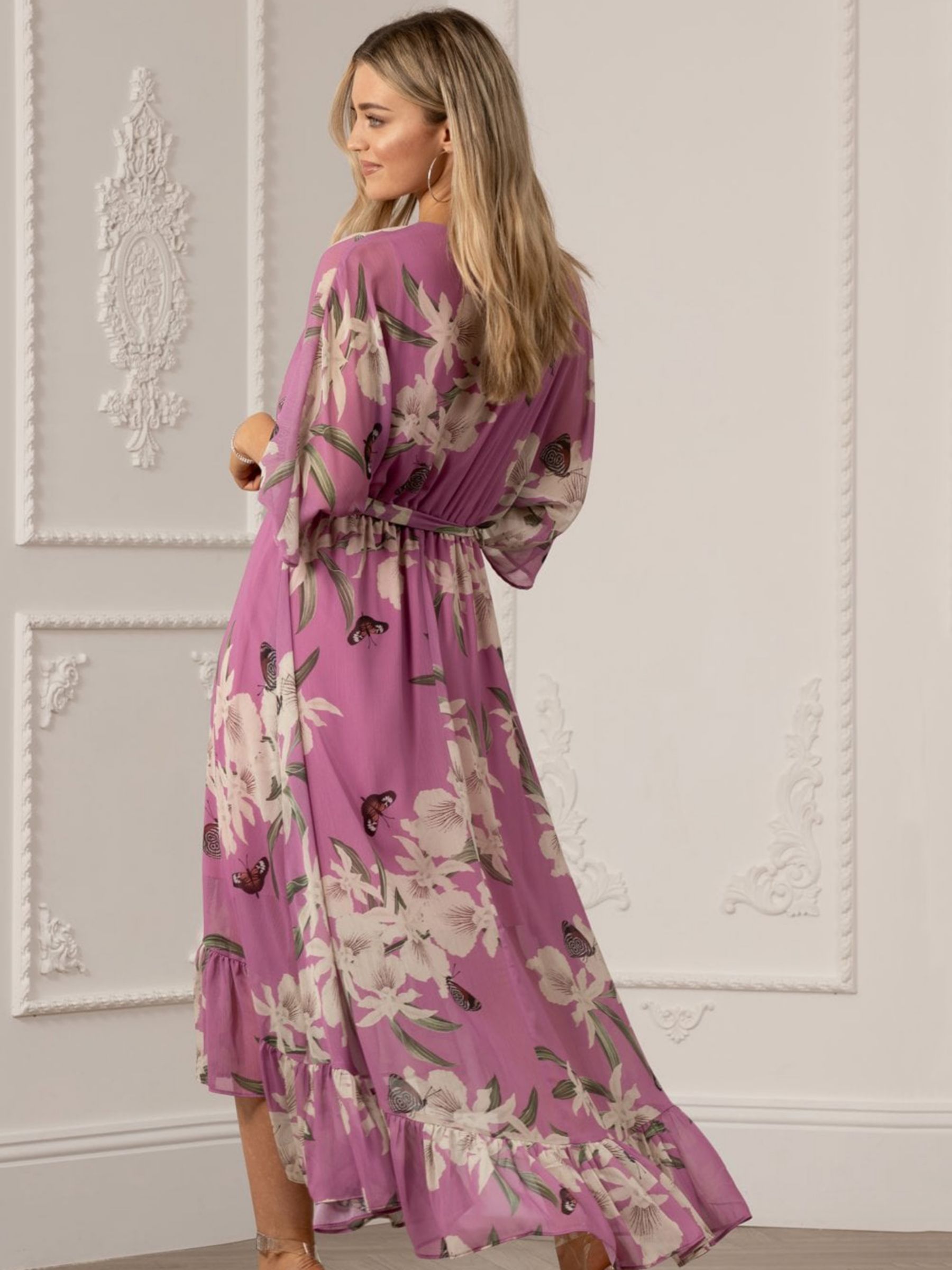 Urban Touch Floral Print Dipped Hem Midi Dress, Soft Pink, 8