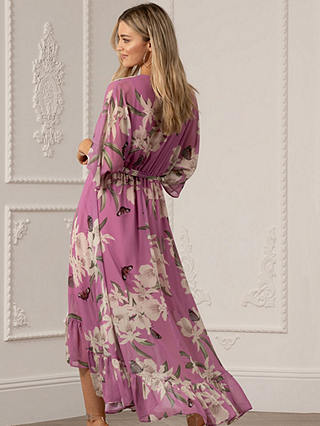 Urban Touch Floral Print Dipped Hem Midi Dress, Soft Pink