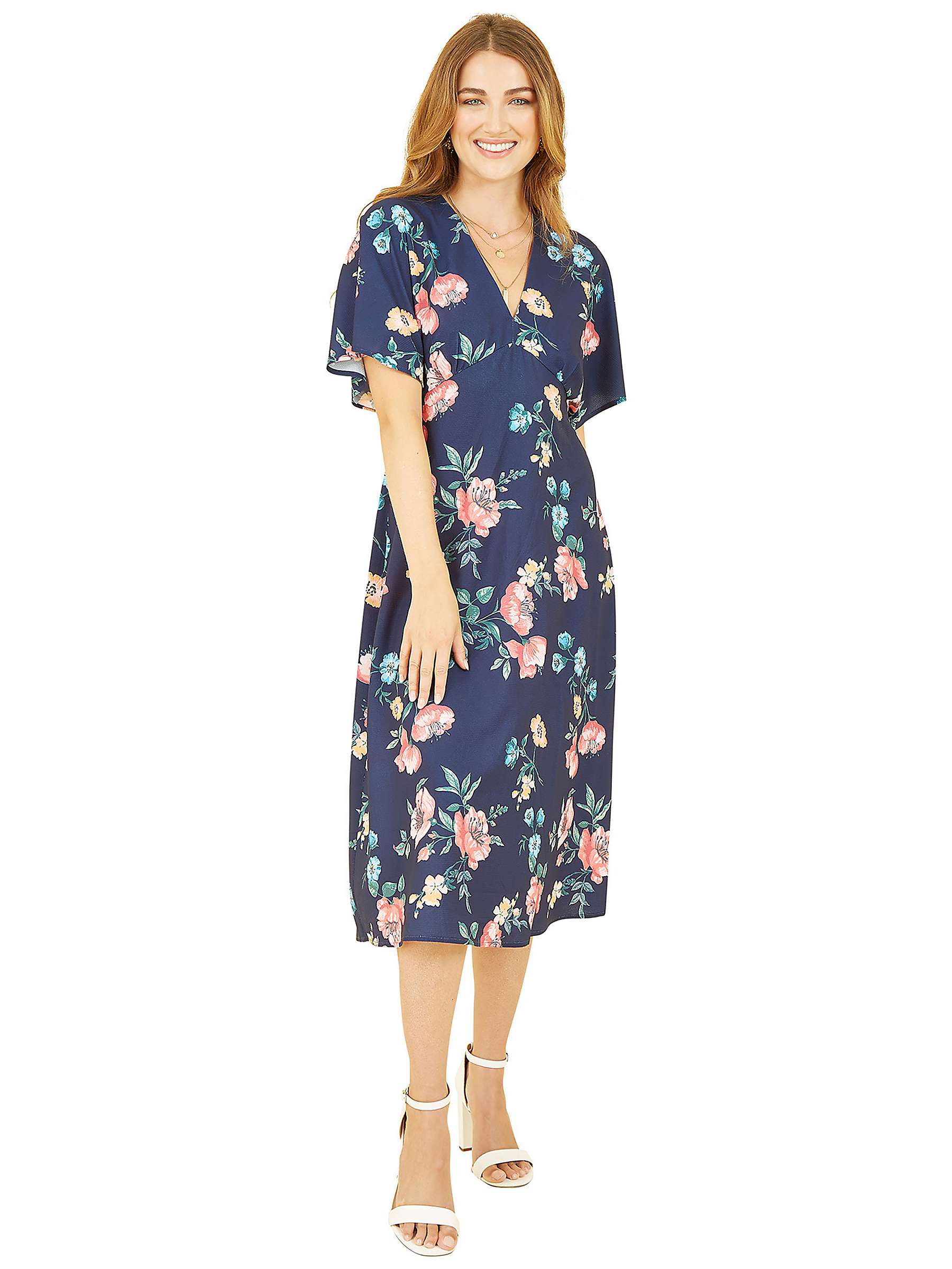 Buy Yumi Floral Print Kimono Midi Dress, Navy Online at johnlewis.com