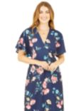 Yumi Floral Print Kimono Midi Dress, Navy