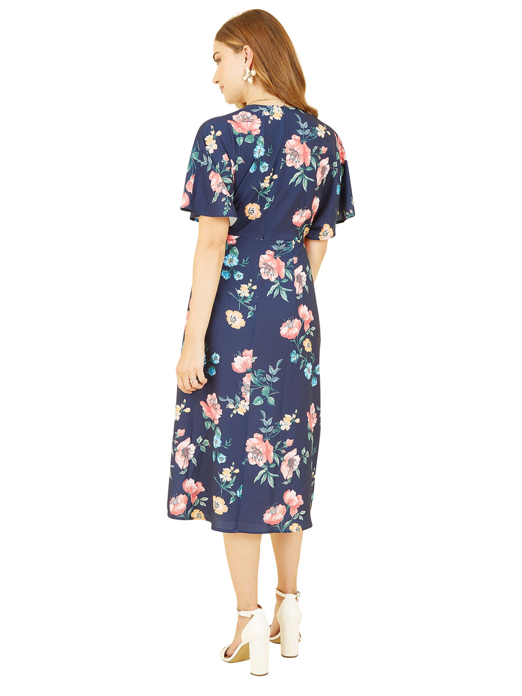 Yumi Floral Print Kimono Midi Dress, Navy, 14