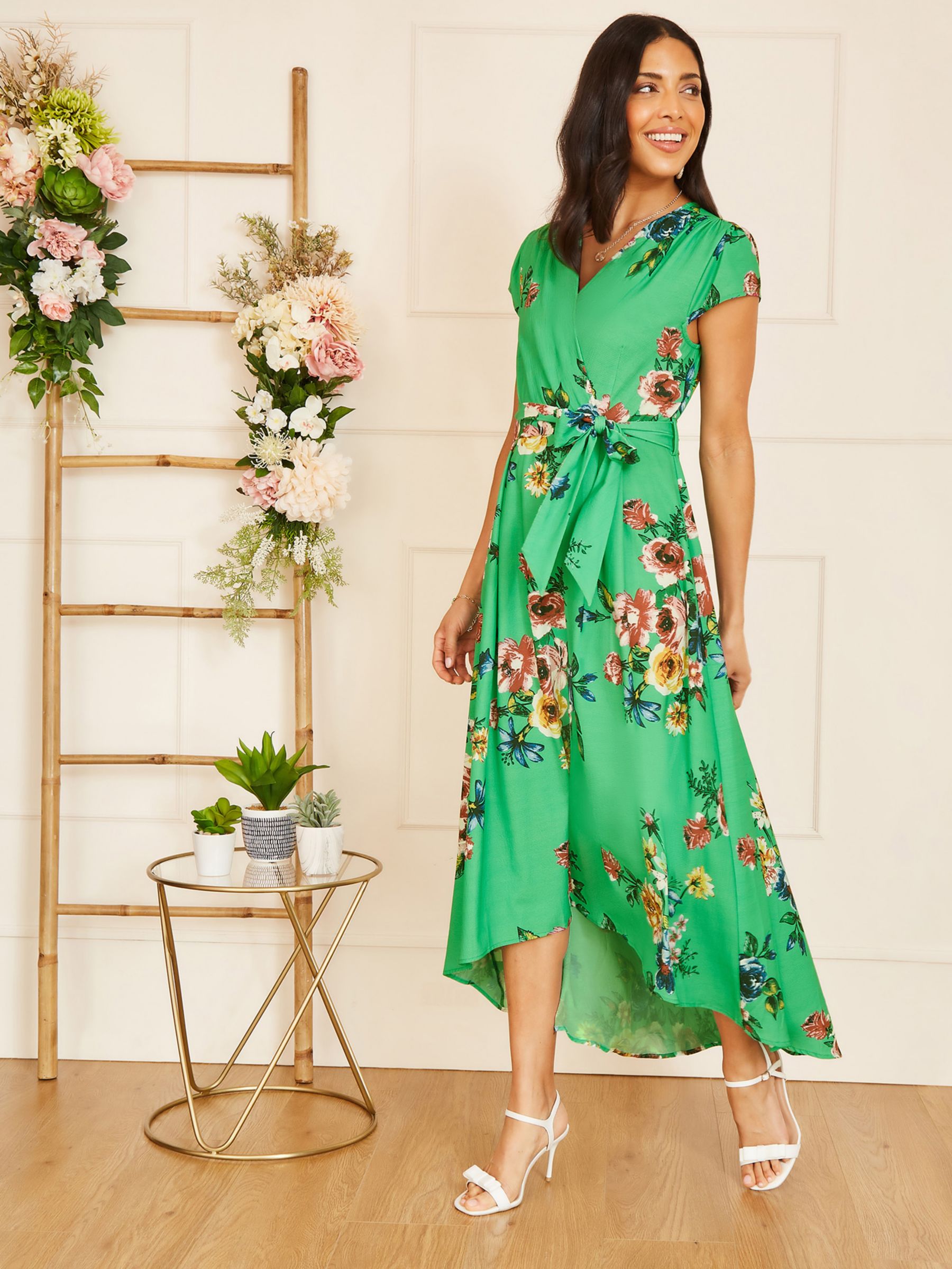 Yumi Green Floral Strappy Tiered Maxi Dress