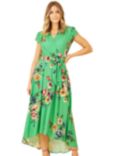 Mela London Floral Print Wrap Midi Dress, Green