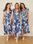 Mela London Leaf Print Dipped Hem Wrap Dress, Navy