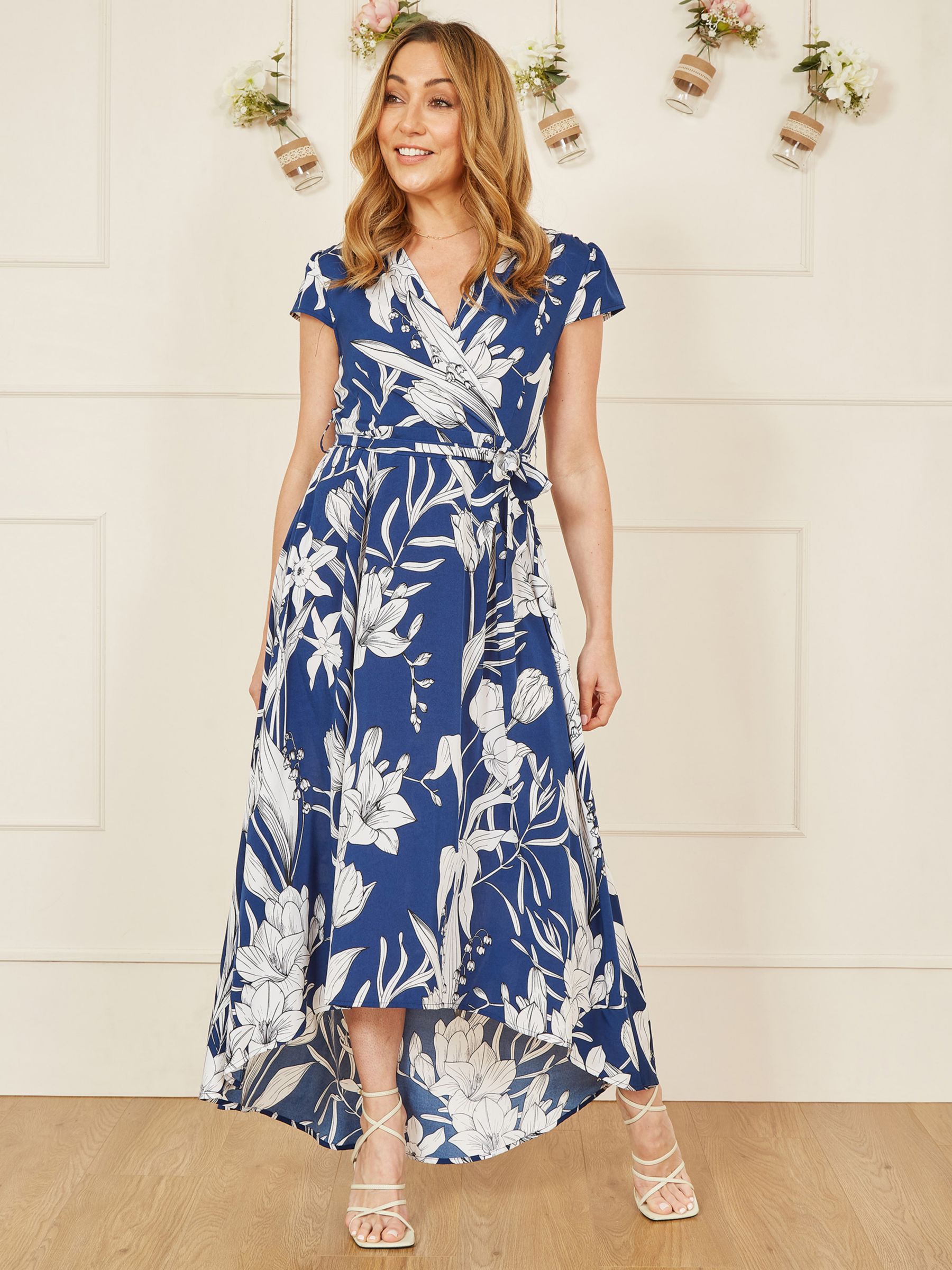 Buy Mela London Leaf Print Dipped Hem Wrap Dress, Navy Online at johnlewis.com