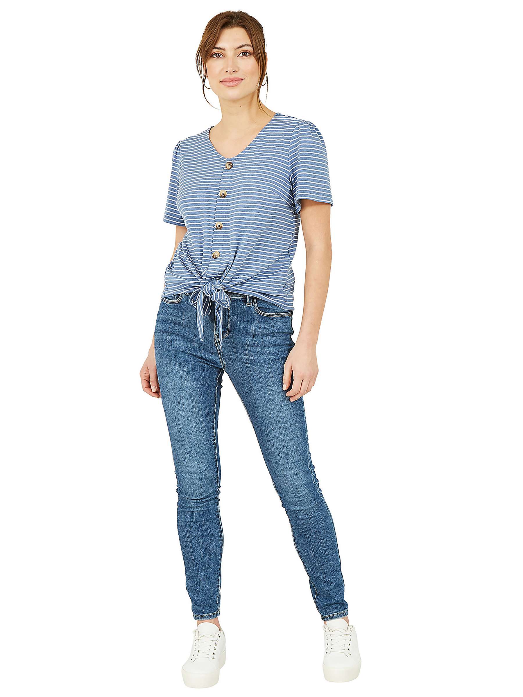 Buy Yumi Striped Jersey Button Detail T-Shirt, Blue Online at johnlewis.com