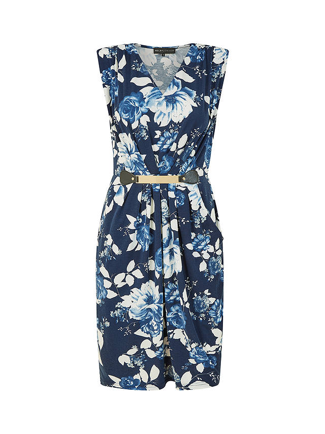 Mela London Floral Print Jersey Pocket Mini Dress, Navy