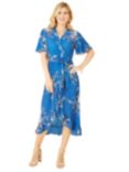 Mela London Floral Dip Hem Wrap Midi Dress, Blue, Blue