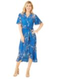 Mela London Floral Dip Hem Wrap Midi Dress, Blue