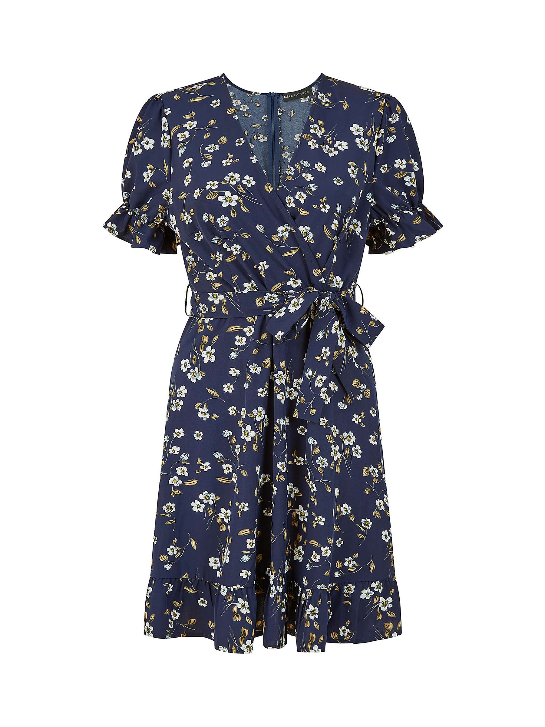 Buy Mela London Daisy Print Wrap Over Mini Dress, Navy Online at johnlewis.com