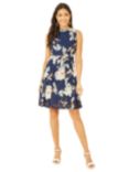 Mela London Floral Print Skater Mini Dress, Navy, Navy