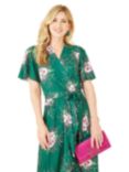 Mela London Floral Dip Hem Wrap Midi Dress, Green, Green