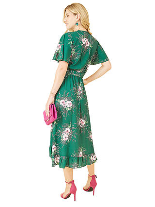 Mela London Floral Dip Hem Wrap Midi Dress, Green