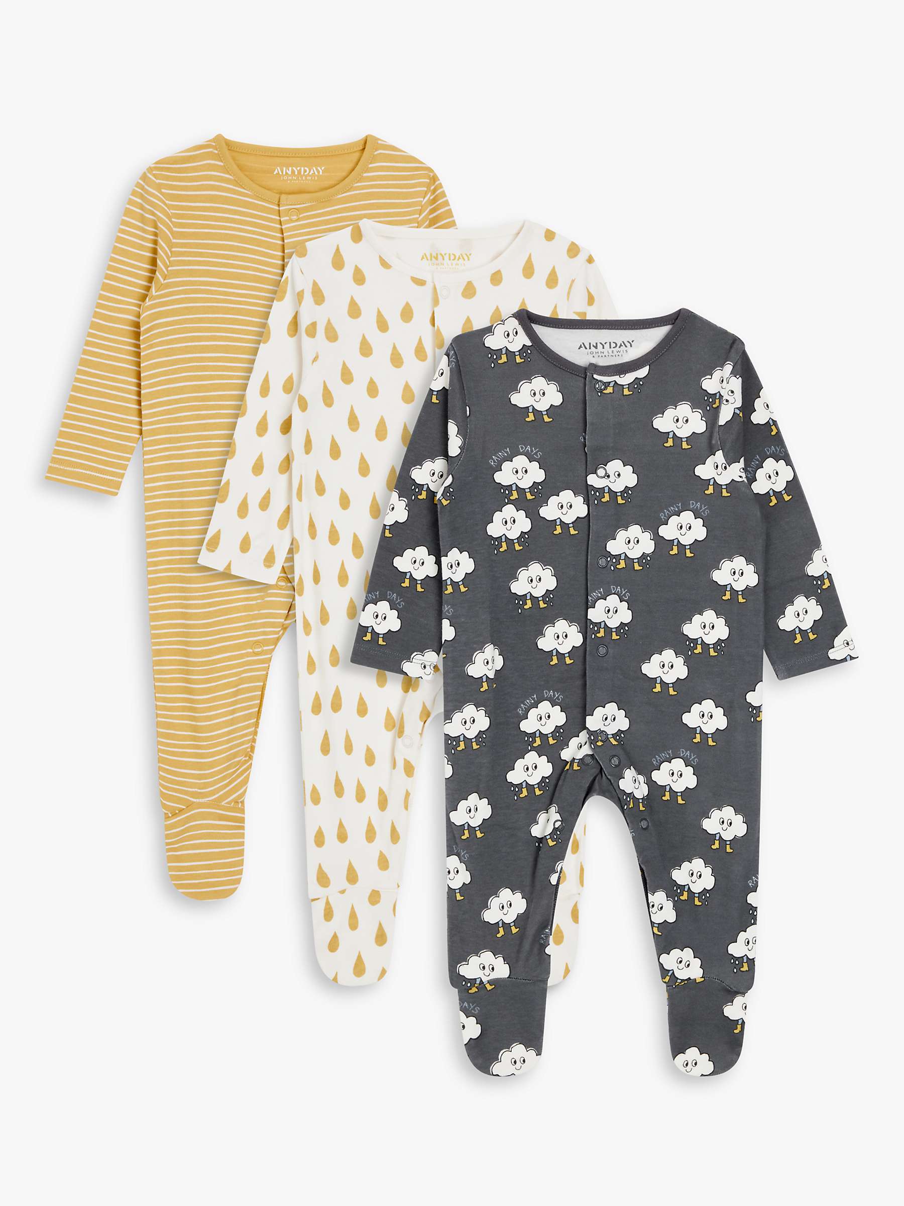 Buy John Lewis ANYDAY Baby Weather Print Sleepsuit, Pack of 3, Multi Online at johnlewis.com