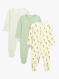 John Lewis ANYDAY Baby Pear Mix Sleepsuit, Pack of 3, Multi