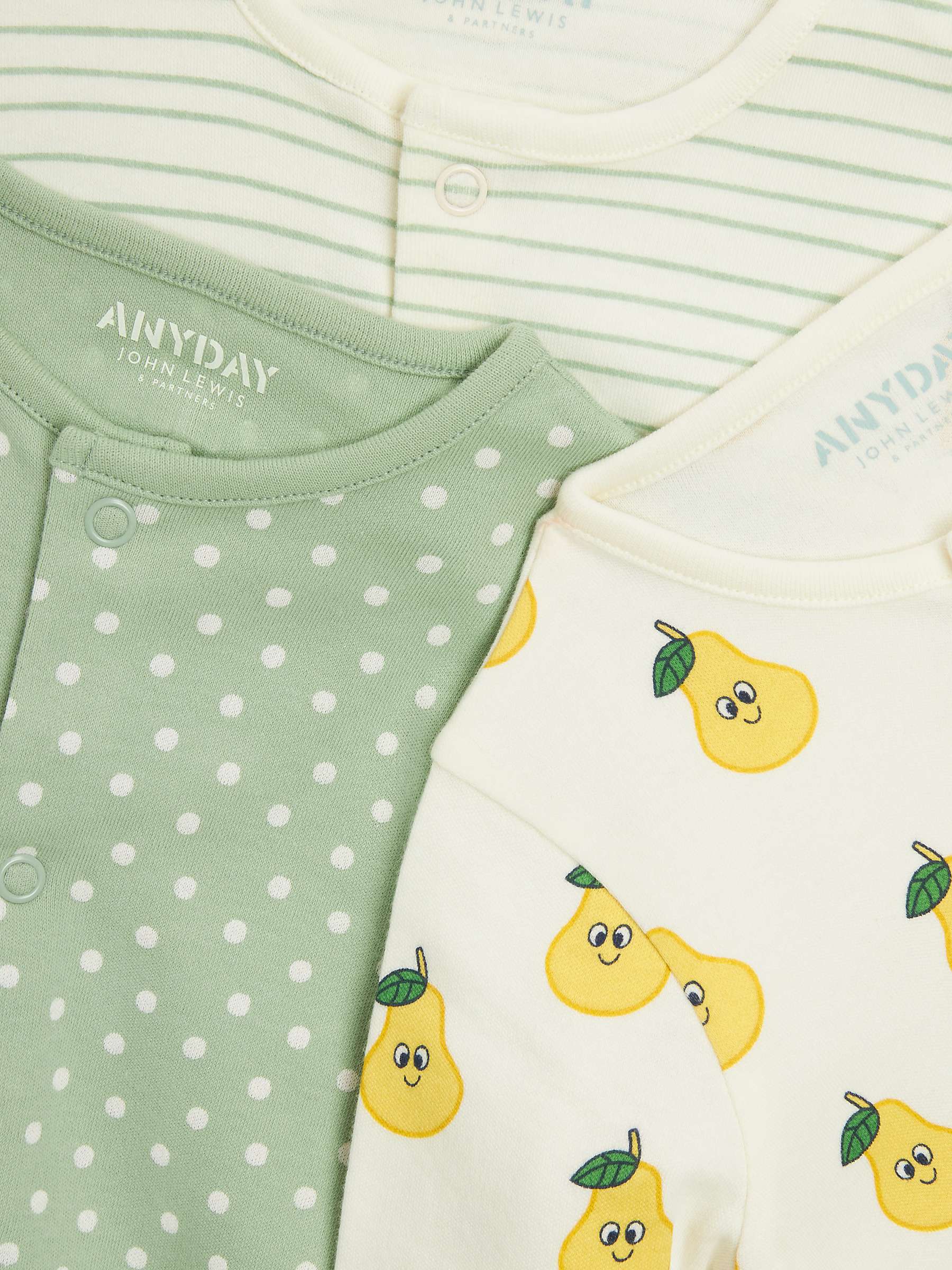 Buy John Lewis ANYDAY Baby Pear Mix Sleepsuit, Pack of 3, Multi Online at johnlewis.com