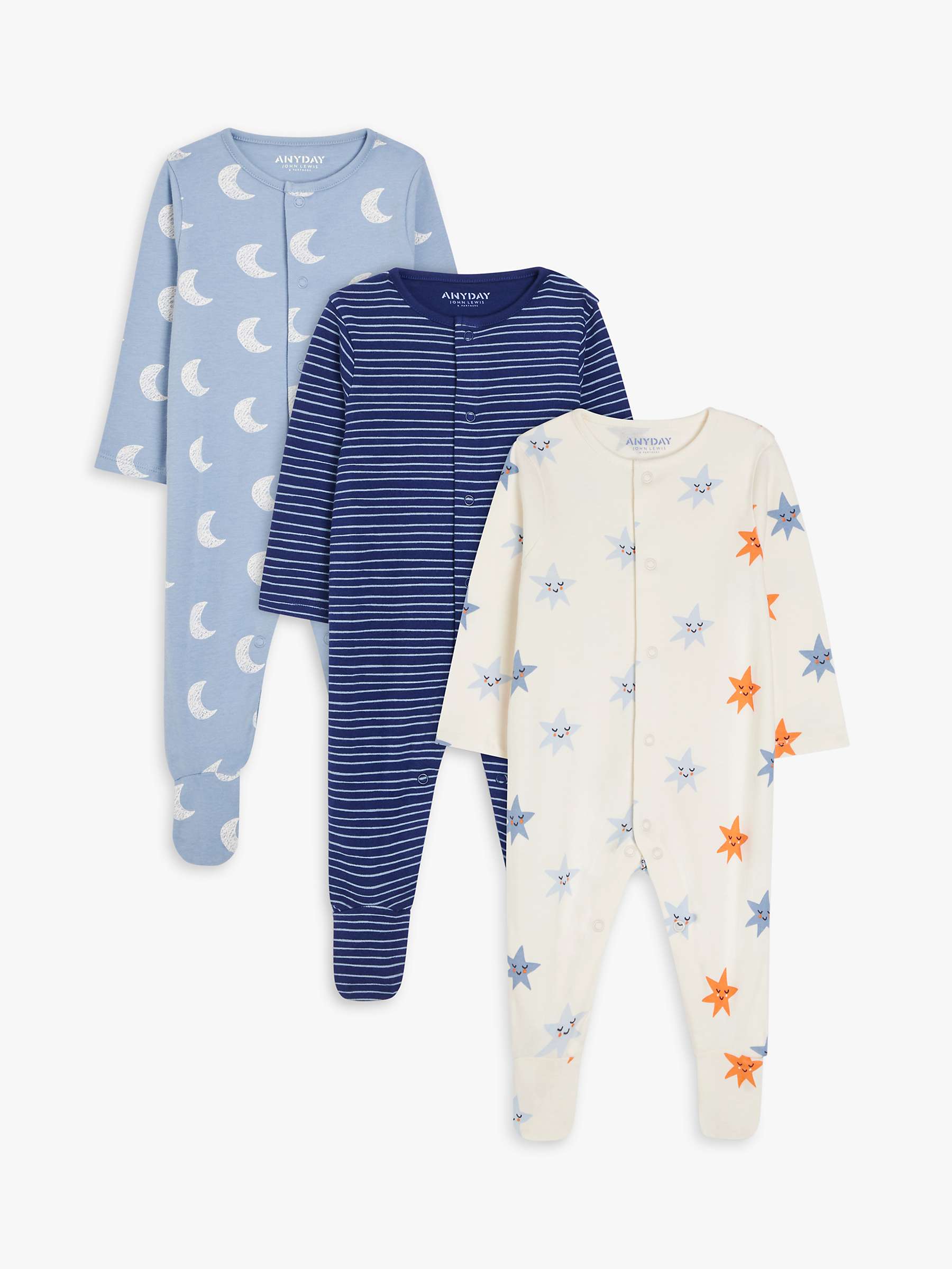 Buy John Lewis ANYDAY Baby Star Stripe Mix Sleepsuits, Pack of 3, Multi Online at johnlewis.com