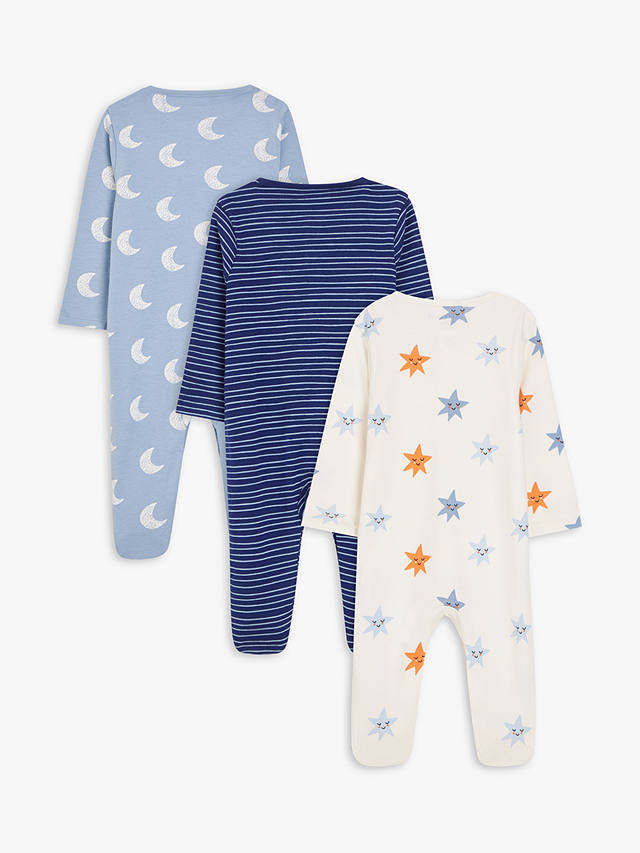John Lewis ANYDAY Baby Star Stripe Mix Sleepsuits, Pack of 3, Multi