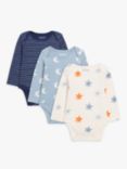 John Lewis ANYDAY Cotton Stripe/Moon/Star Print Long Sleeve Bodysuits, Pack of 3