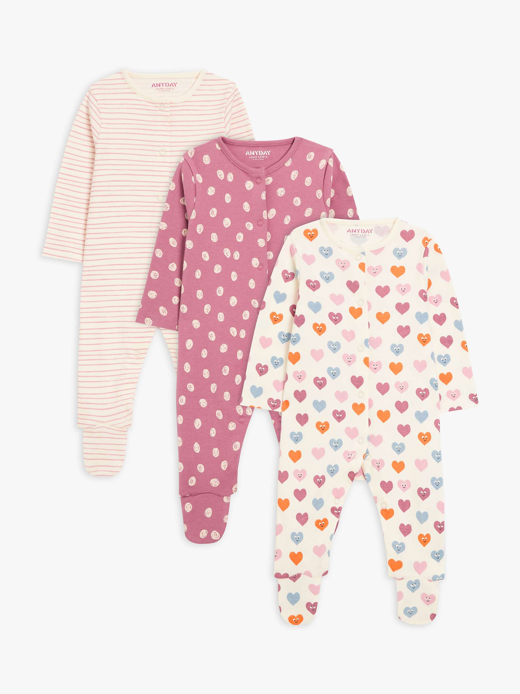 Buy John Lewis ANYDAY Baby Heart Mix Sleepsuit, Pack of 3, Multi Online at johnlewis.com