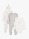John Lewis ANYDAY Baby Moon Print Bodysuit, Sleepsuits & Hat Set, Grey/White