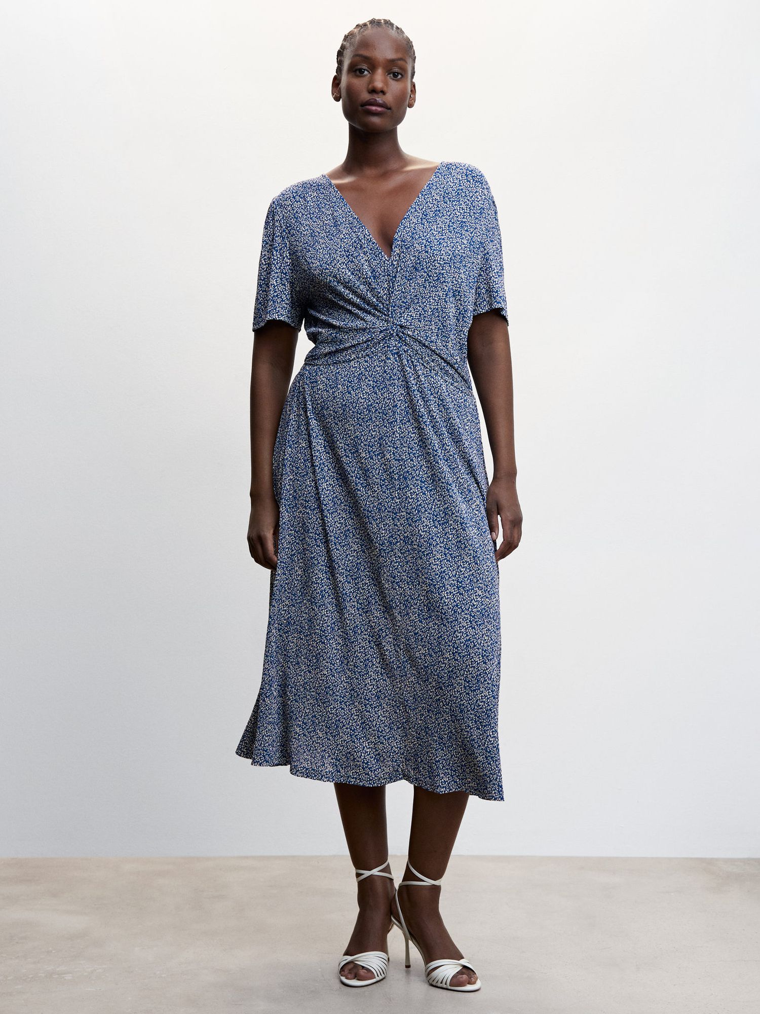 Mango Poma Textured Printed Midi Dress, Blue at John Lewis & Partners