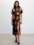 Mango Lily Abstract Print Satin Midi Dress, Dark Brown