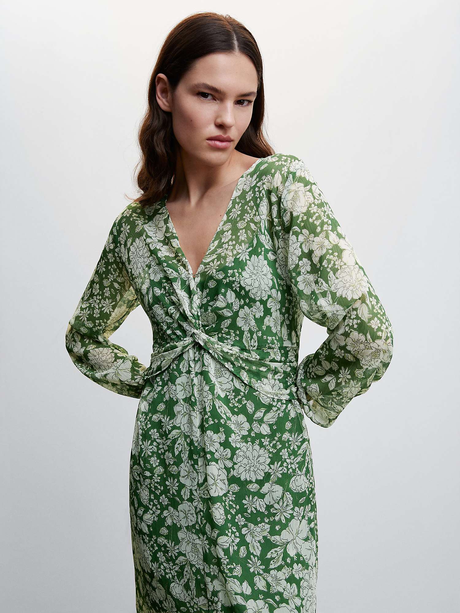 Mango Lila Floral Midi Dress, Green at John Lewis & Partners
