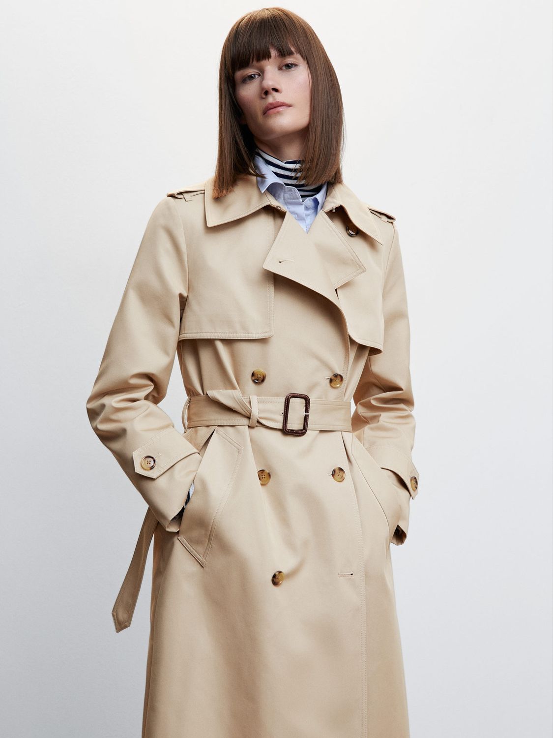 Mango Lolipop Double Breasted Trench Coat, Light Beige at John Lewis ...