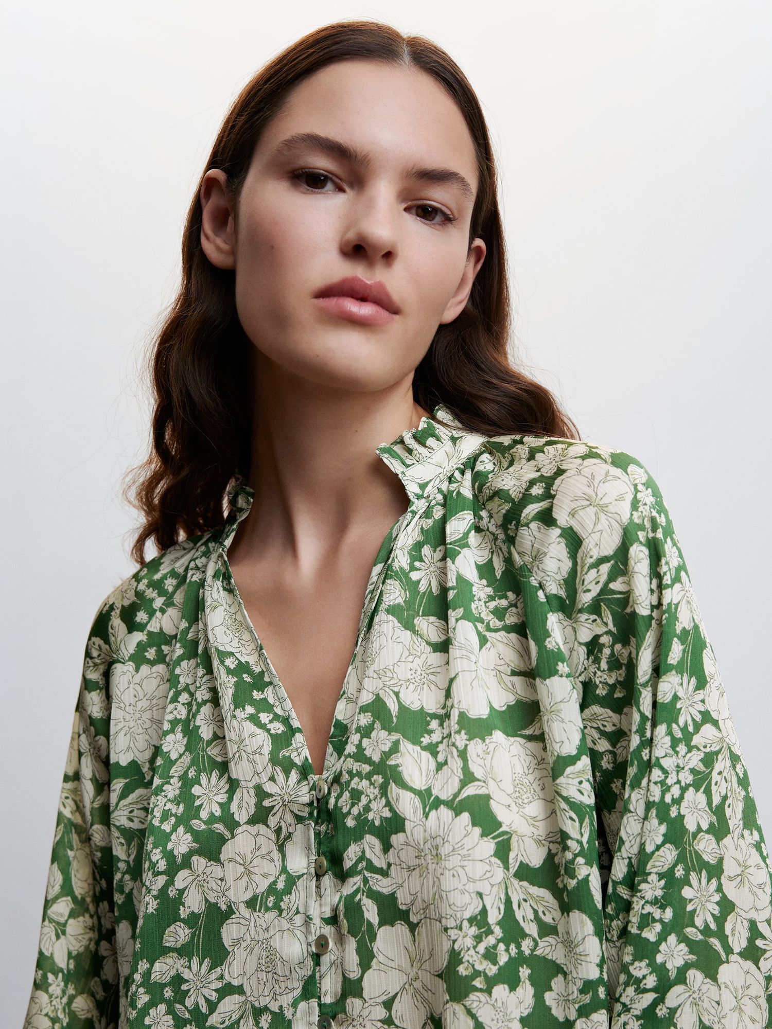 Mango Lila Floral Blouse, Green at John Lewis & Partners